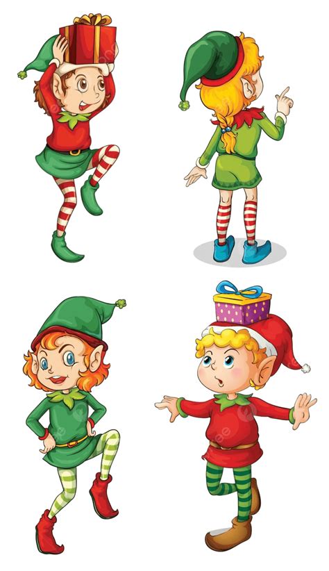 Four Playful Santa Elves Cartoon Male Christmas Vector Cartoon Male