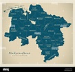 Modern Map - Lower Saxony map of Germany with counties and labels Stock ...