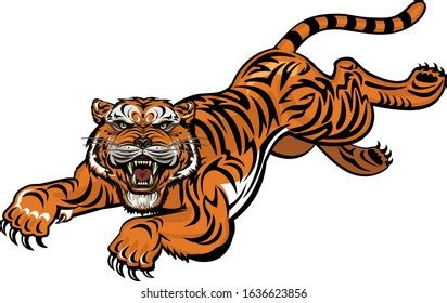 Angry Tiger Jump Color Tattoo Stock Vector Royalty Free 1636623856