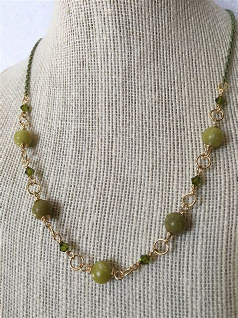 Delicate Green Necklace By Jeanninemakesjewelry On Etsy Green