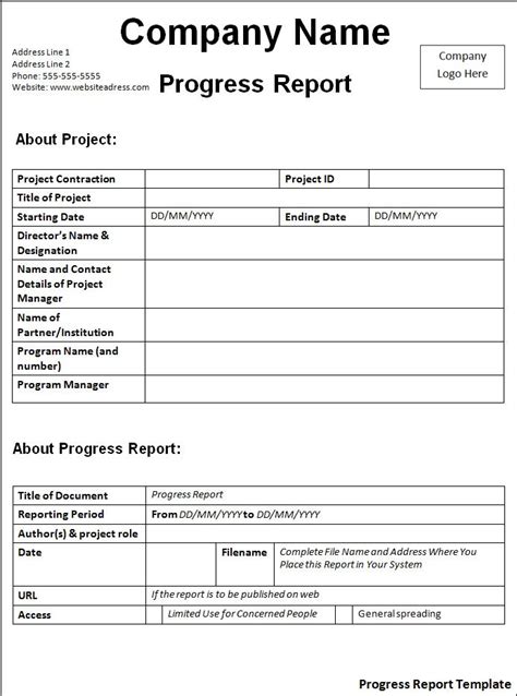 Progress Report Example Free Word Templates