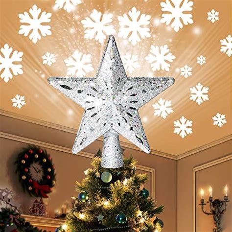 Coolwufan Christmas Tree Topper Lighted Star With Led Rotating