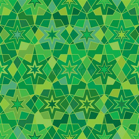 Ramadan Star Line Symmetry Green Seamless Pattern Stock Vector