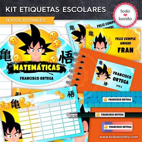 Dragon Ball Kit Imprimible Etiquetas Escolares Todo Bonito