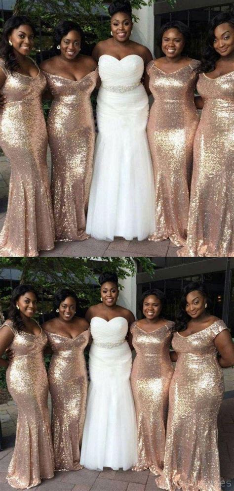 Sparkly Gold Sequin Mismatched Custom Long Bridesmaid Dresses Affordable Unique Custom Long