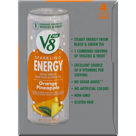 V8 Sparkling Energy Orange Pineapple Energy Drink 4 Cans 115 Fl Oz