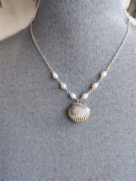 Gold Or Silver Sea Shell Locket Necklace With White Freshwater Etsy