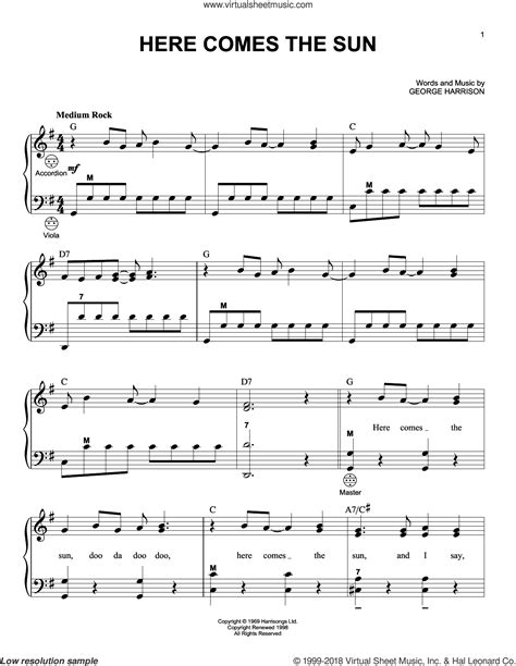 Here Comes The Sun Sheet Music For Accordion Pdf Interactive Sheet