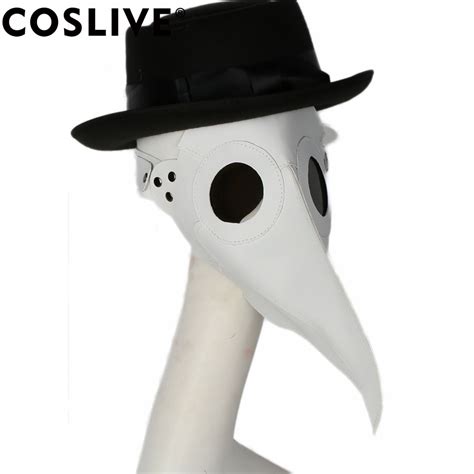 Coslive Plague Doctor Mask Deluxe Pu Leather White Long Beak Mask Adult