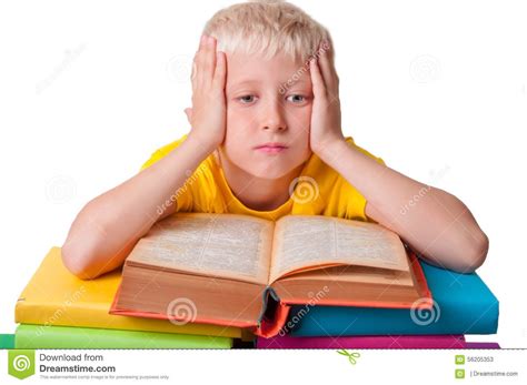 Child Reading Pile Of Books Stock Image Image Of Happy Cute 56205353