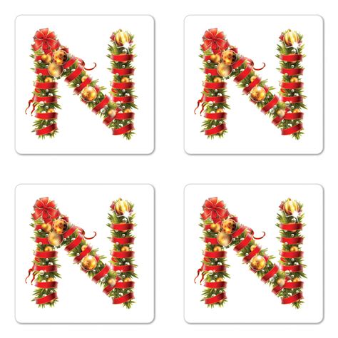 Christmas Alphabet Coaster Set Of 4 Realistic Sketch Of N Letter In