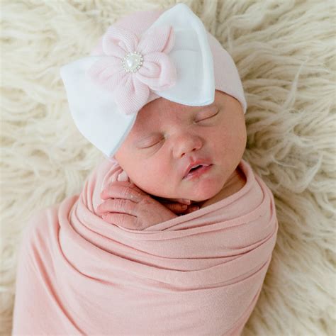 Pink And White Striped Nursery Big Bow With Gem Newborn Girl Hospital