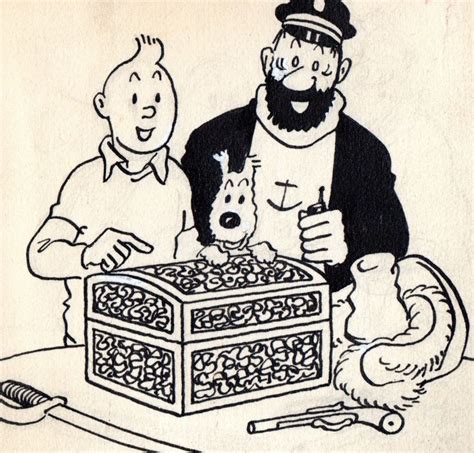 Tintin Snowy And Captain Haddock With A Treasure Chest Tintin Herge J Aime Cartoons Comics