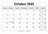 Printable October 2020 Calendar Template - Download Now