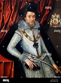 El rey James I de Inglaterra y VI de Escocia por John de Critz, óleo ...