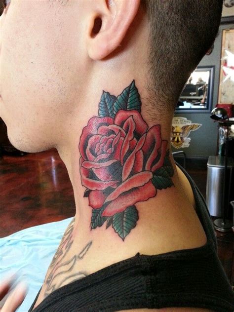 Traditional Rose Neck Tattoo By Steve Rieck Las Vegas Rose Neck