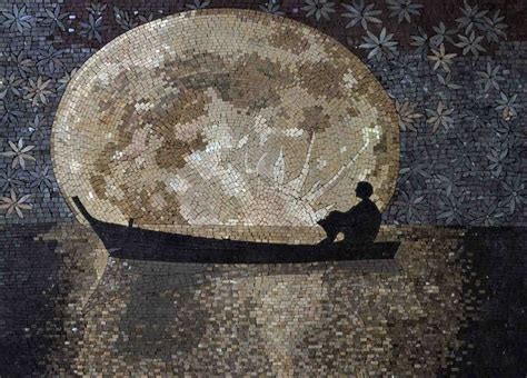 Full Moon Marble Mosaic Handmade Artwork Scenery Mozaico Mosaic