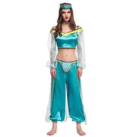 adult women halloween cosplay aladdin jasmine princess dress costume indian belly dance costume