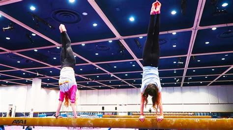 Rebecca And Annie Do Handstands On A Beam Challenge Youtube