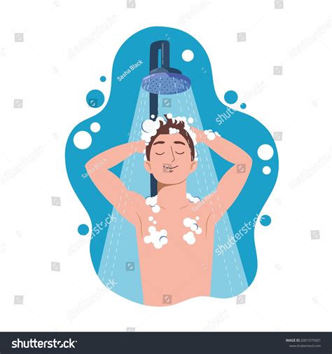 Young Man Taking Shower Bathroom Washes Stock Vector Royalty Free