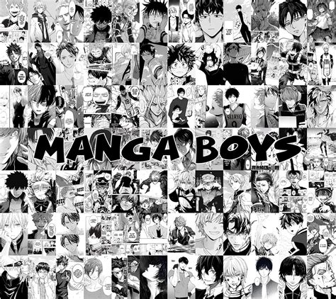 Printed Manga Boys Wall Collage Kit Black And White Anime Etsy