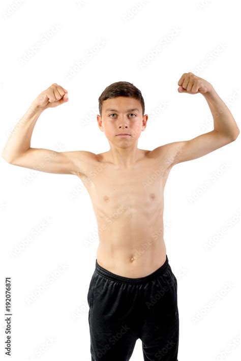 Shirtless Teenage Boy Flexing His Muscles Photos Adobe Stock