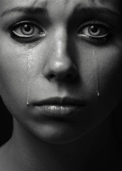 Alex Malikov Beautiful Tearful Female Face Portrait Monochrome Photo