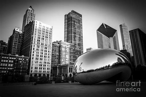 Cloud Gate Bean Chicago Skyline In Black And White