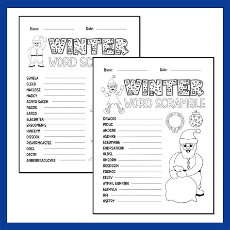 Christmas Winter Themed Word Scramble December Activities 90 Words