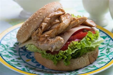 Grilled Chicken Sandwich Stock Image Image Of Grilled 127648775