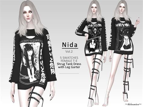 The Sims Resource Nida V2 Goth Shrug Dress W Leg Garter