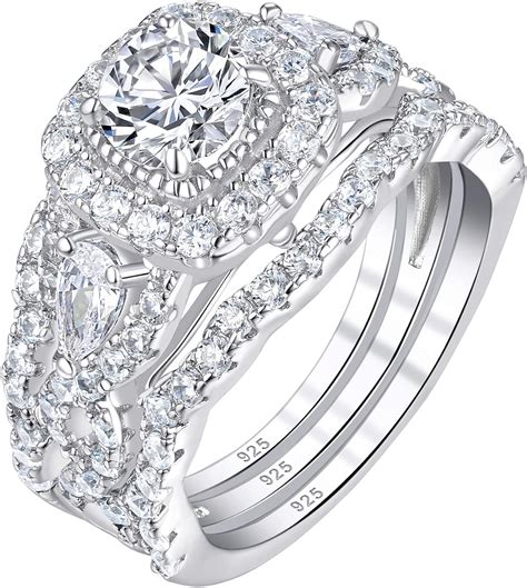 Sheloves 925 Sterling Silver Wedding Rings Set White Round Cz Enagement