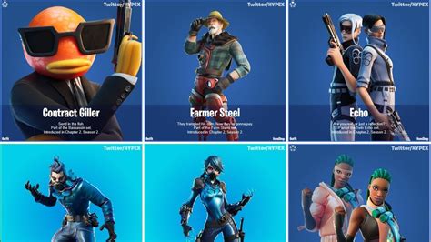 New All Leaked Fortnite Skins And Emotes Agent Fishstick Echo