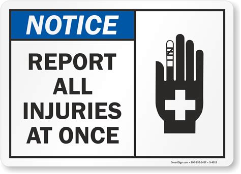 Report All Injuries At Once Sign With Bandaged Finger