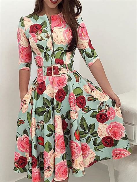 Mujer Elegante L Nea A Vestido Estampado Floral Midi