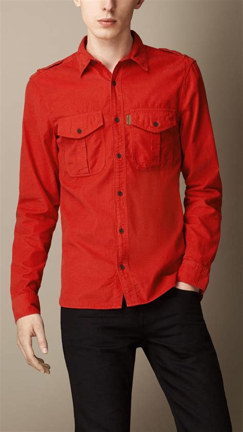 Lyst Burberry Corduroy Military Shirt In Red For Men