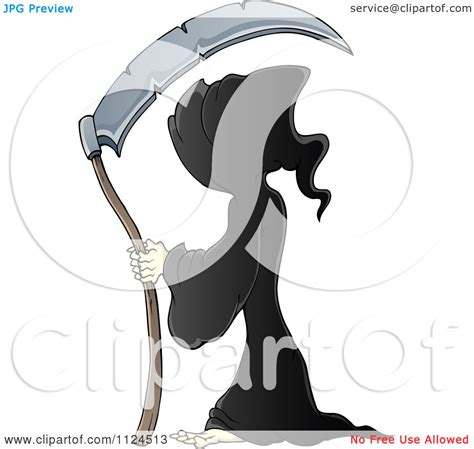 Cartoon Of A Hooded Grim Reaper With A Scythe Royalty
