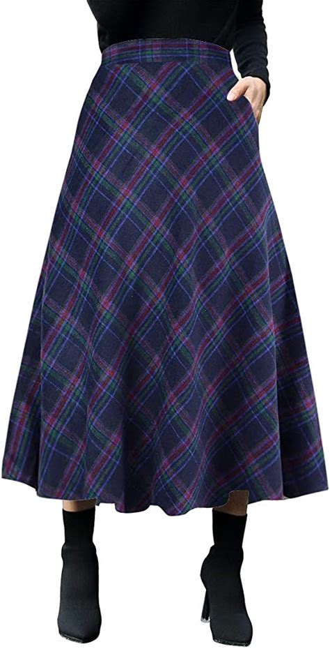 idealsanxun womens plaid wool skirts elastic waist a line pleated tartan long skirts at amazon