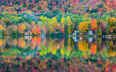 Autumn Beautiful Landscape Forest House Lake