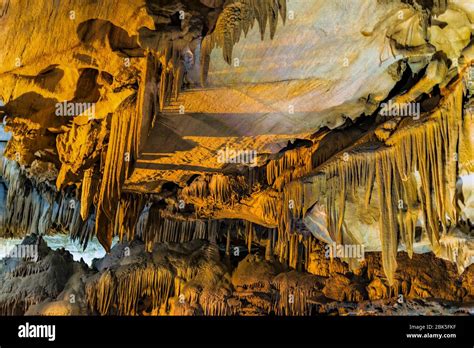 View At The Picturesque Rocks Formations In Crystal Cave Located In