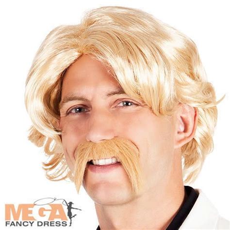 Blonde Wig And Moustache Mens Fancy Dress Celebrity Tv Star 70s Adults Accessories Ebay Fashion