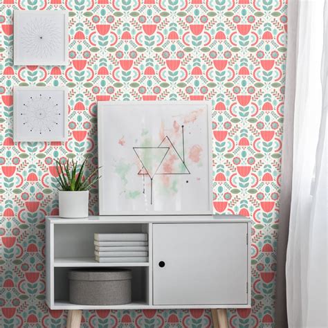 Scandinavian Design Wallpaper Geometric Floral Removable Etsy