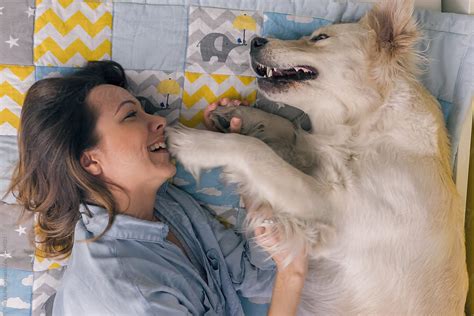Woman And Dog On Bed By Stocksy Contributor Danil Nevsky Stocksy