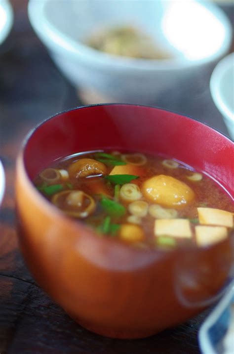 Traditional Japanese Food Miso Shiru Soup With Nameko Mushroom And