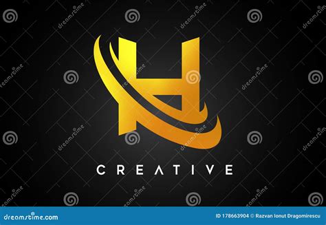 Golden Letter H Logo H Letter Design Vector With Golden Gray Swash