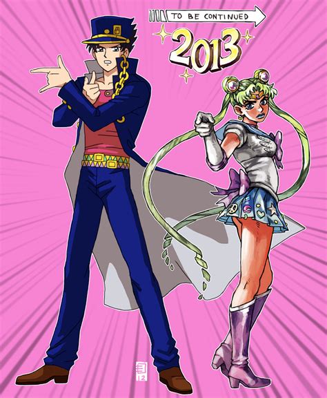 Kujo Jotaro Tsukino Usagi And Sailor Moon Jojo No Kimyou Na Bouken And 1 More Drawn By Emlan