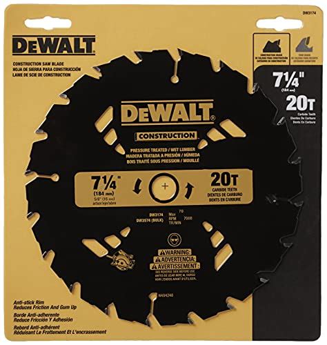 Dewalt Dw3174 Construction Series 7 14 Inch 20 Tooth Atb Thin Kerf