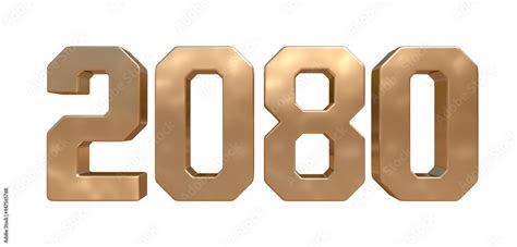 2080 Golden Bold Letters Isolated On White 3d Illustration Stock