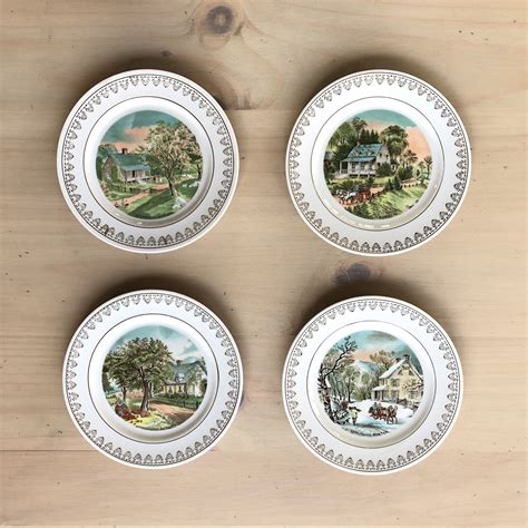 Currier And Ives 4 Seasons Collection 4 Decorative Plates Etsy