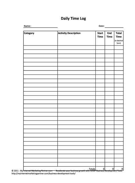 Printable Time Log Sheet Template Images And Photos Finder